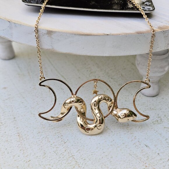 Silver Moon Creations ✦ Gold Triple Moon Snake Pendant ✦ Witchy Necklace NWT - Picture 2 of 10
